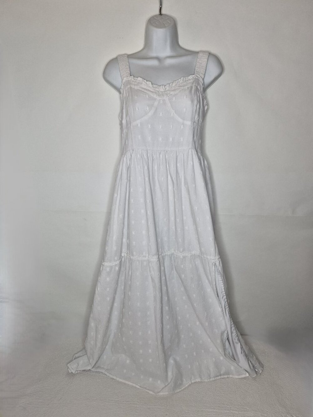 American Eagle Womens L White Cotton Tiered Sleeveless Flowy Midi Sundress